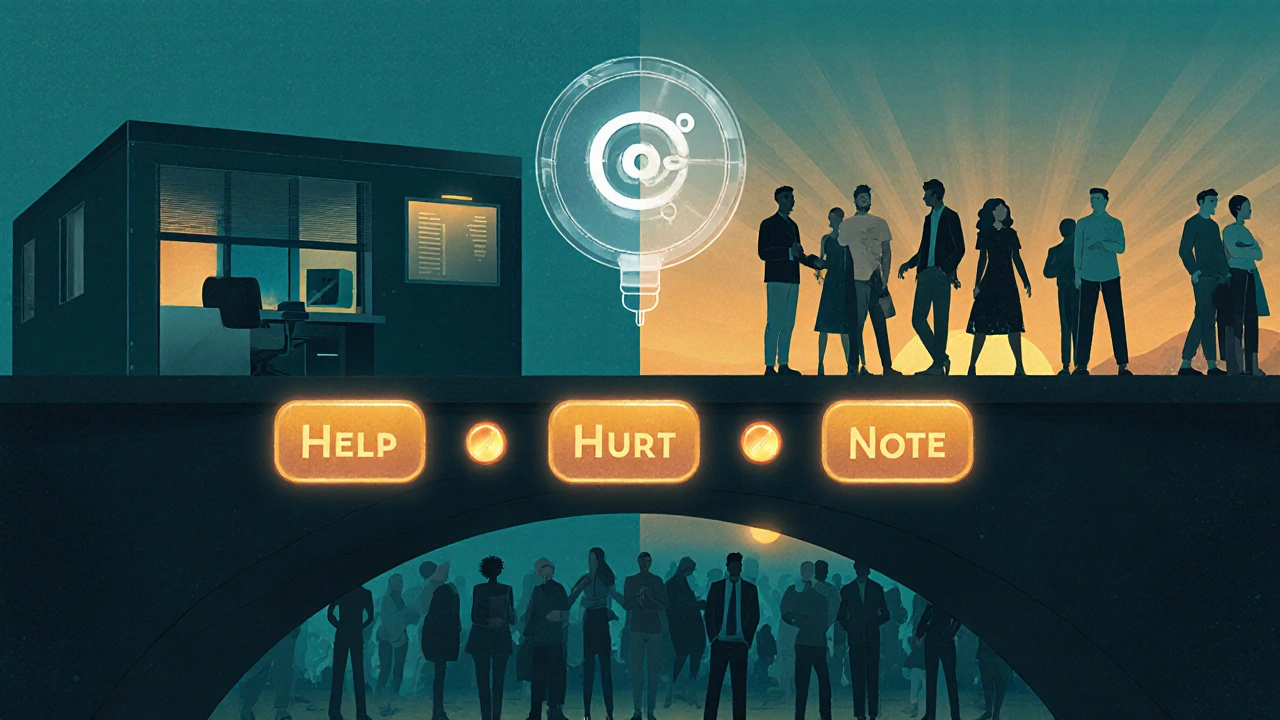 Bridge of voting buttons linking newsroom to community, symbolizing audience engagement and trust.