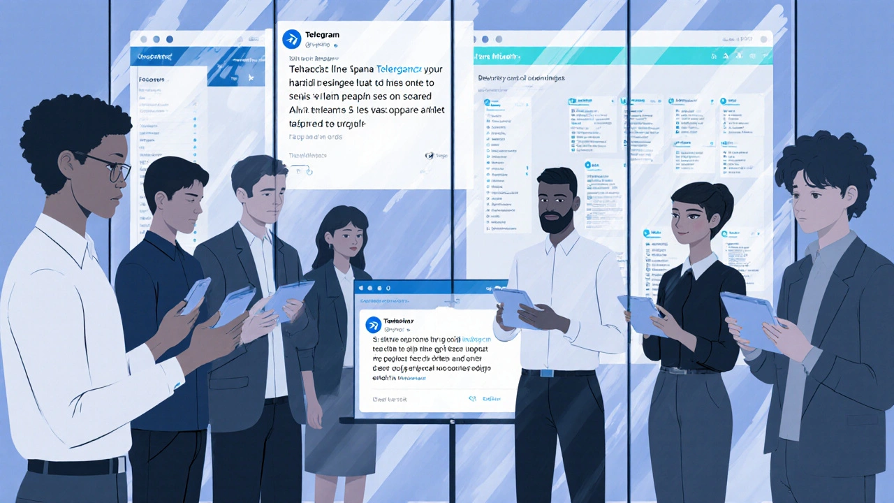 Developers, investors, and journalists viewing a startup&#039;s Telegram funding announcement on their screens.