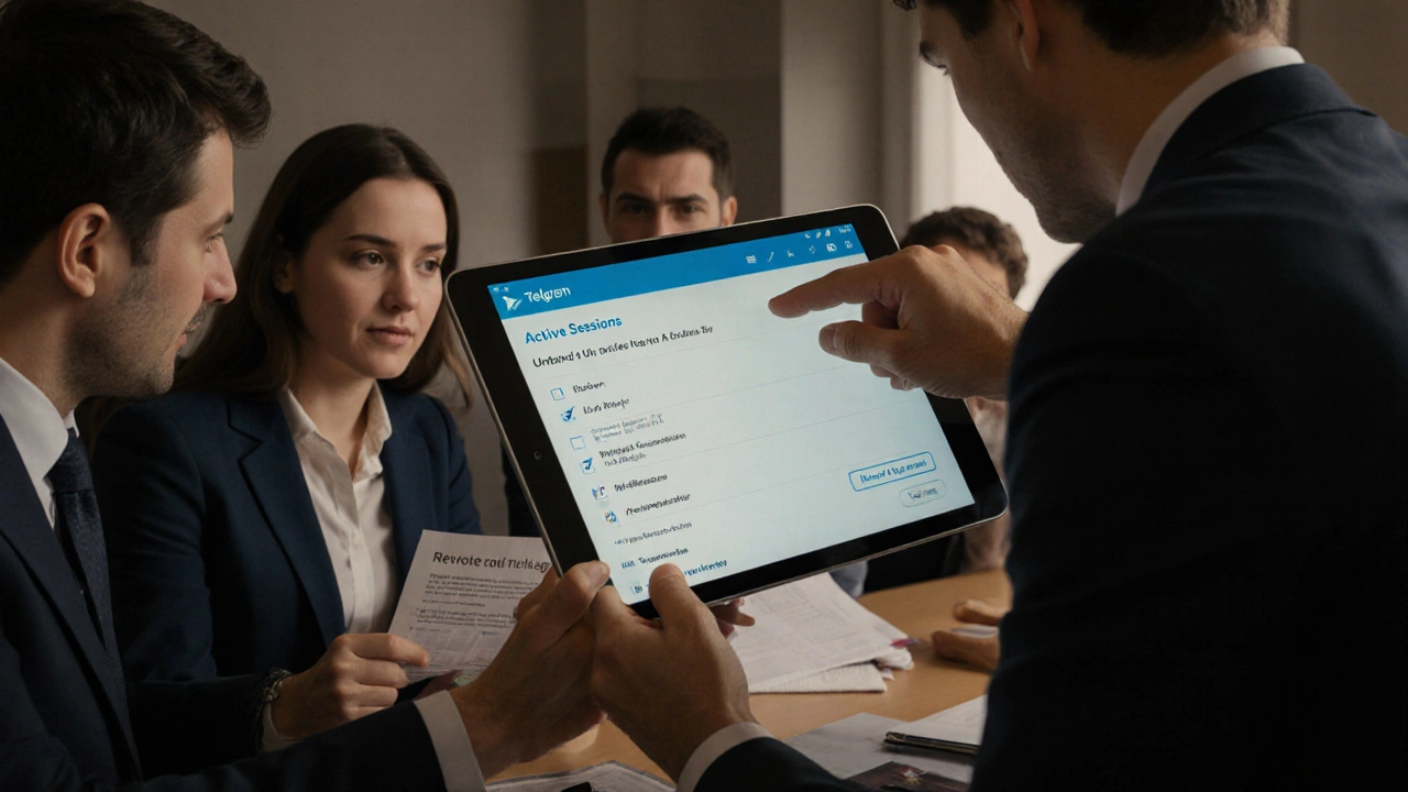 Journalism team reviewing active Telegram sessions to detect unauthorized access.