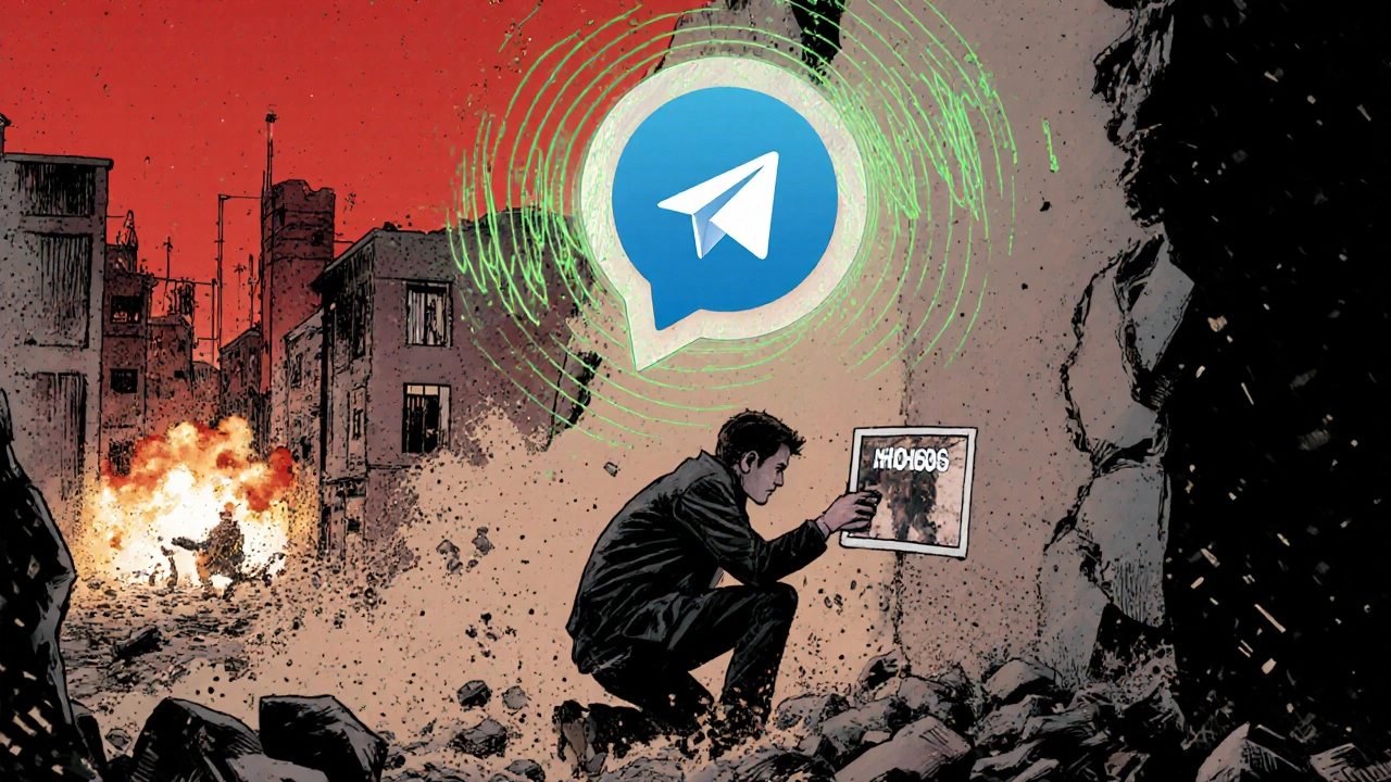 Journalist sending a live video feed from a war zone using Telegram.