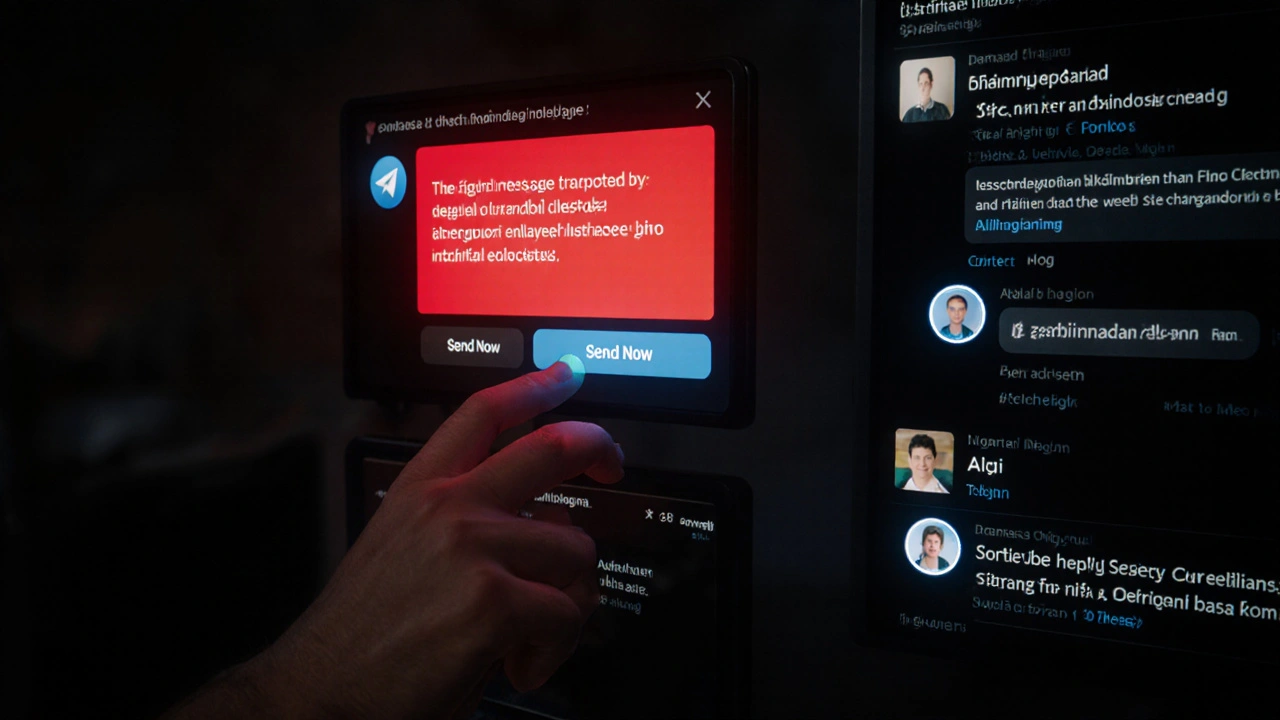 Urgent crisis alerts displayed across multiple language channels with pinned messages.