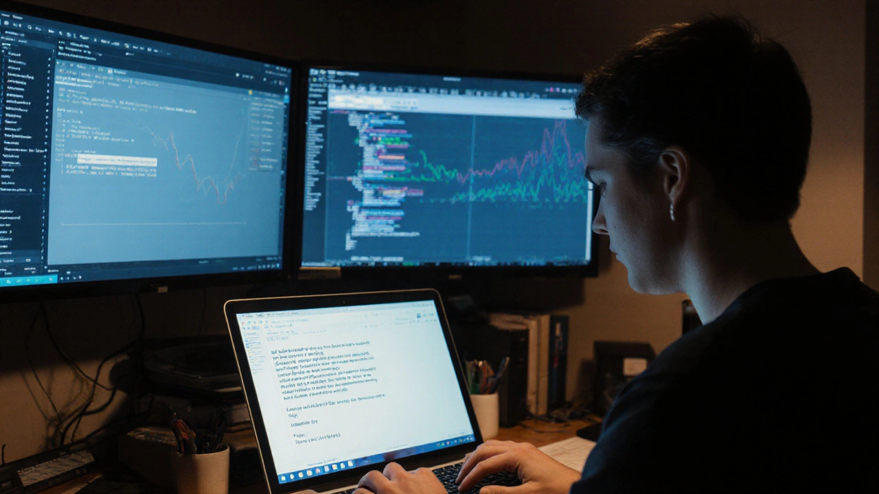 A human admin responding to a frustrated user while automated trust systems run on background screens.