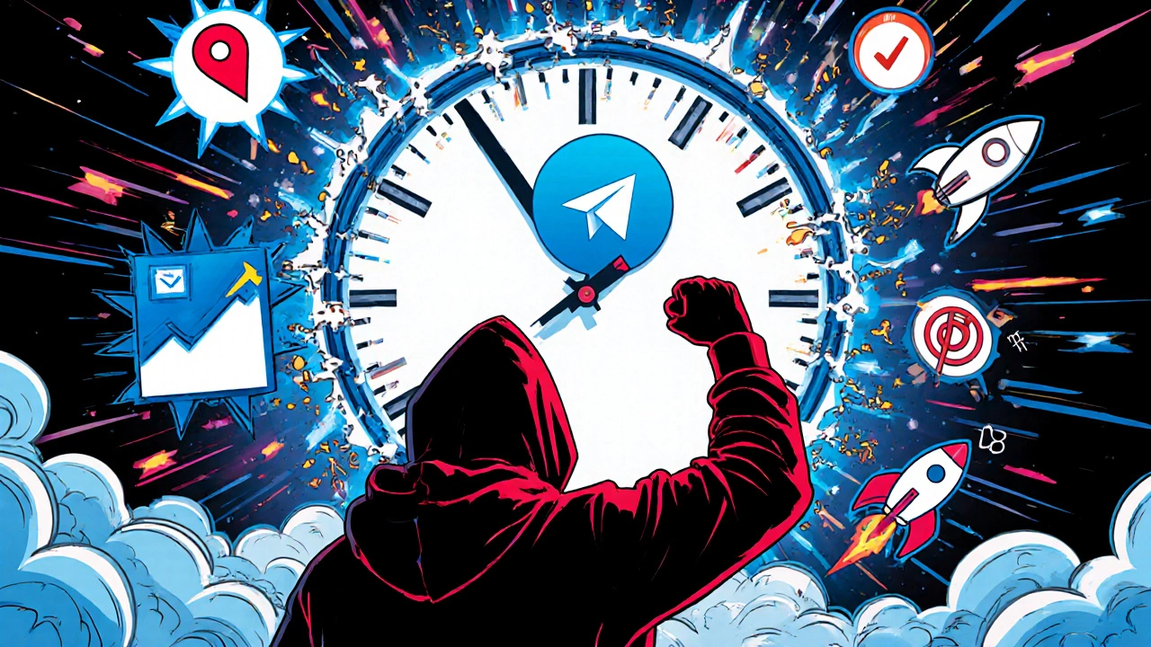 Comic-style Telegram rocket launching as subscribers surge during a breaking news event.