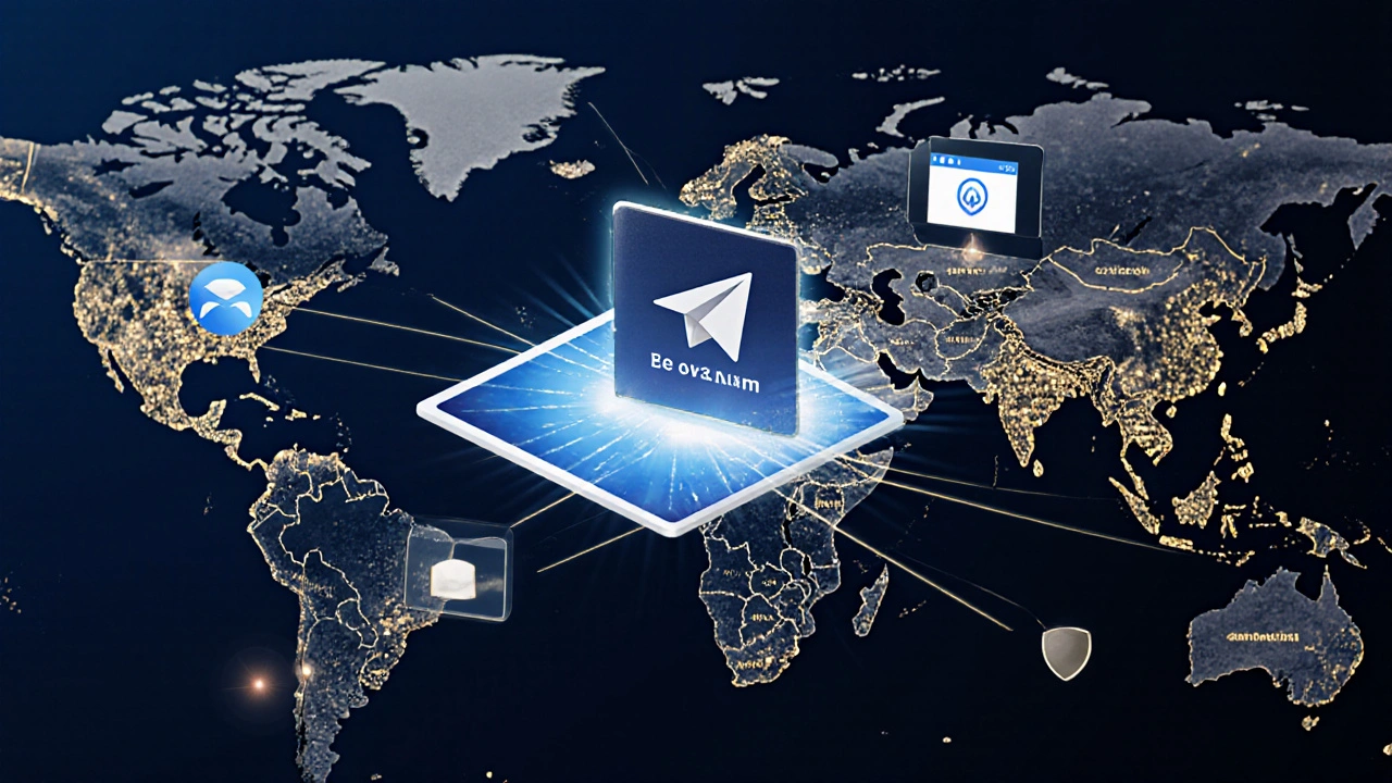 Digital passport floating over a world map, connecting verified news channels with glowing threads, while unverified ones fade into static.