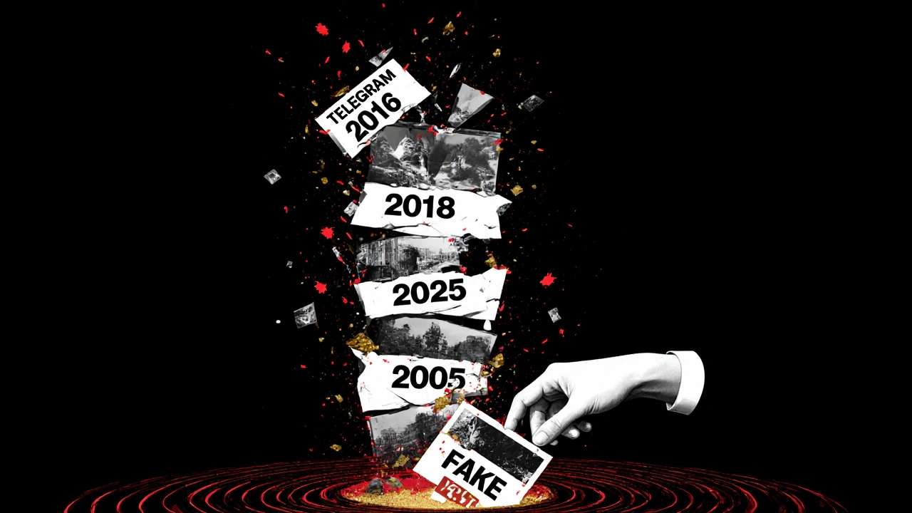 Digital tower of recycled images collapsing, one being pulled out as verified truth.