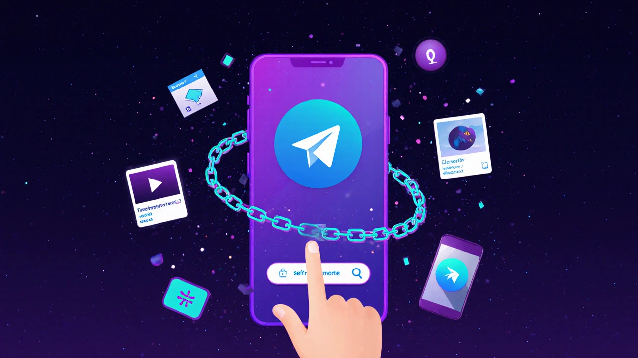 Floating digital Telegram verification interface with timestamped media fragments and encrypted chains.