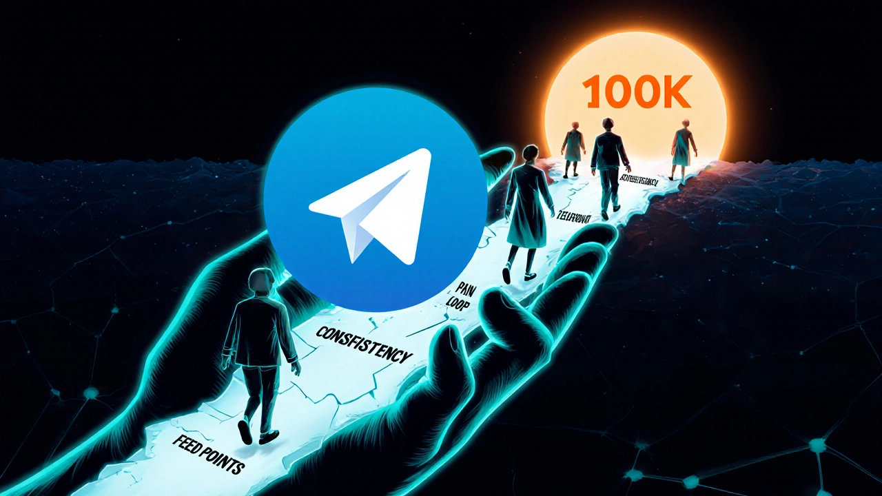 Glowing Telegram logo splitting into three paths representing key elements of successful news segments.