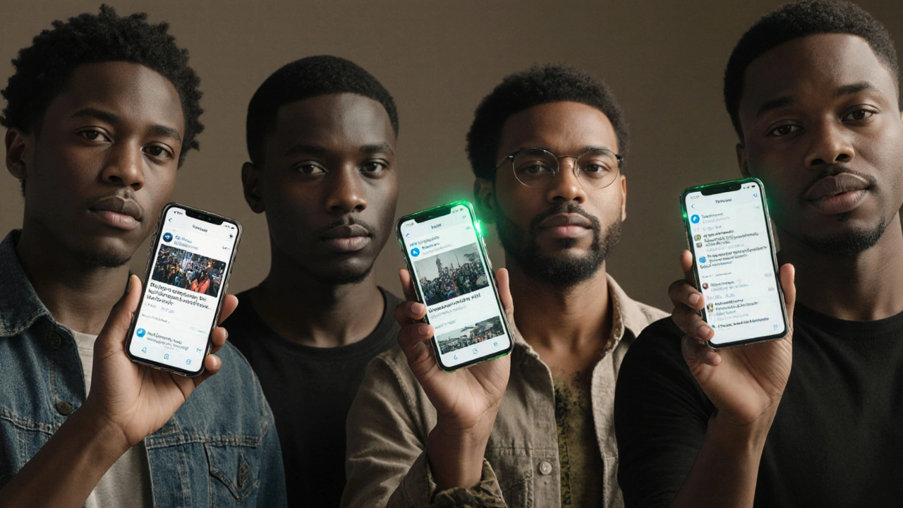 People in different cities around the world sharing real-time news via Telegram on their phones.