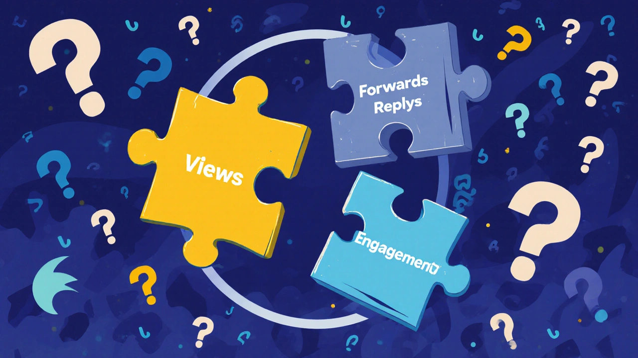 Puzzle pieces labeled with metrics forming a circle of engagement, over a background of chaotic numbers.