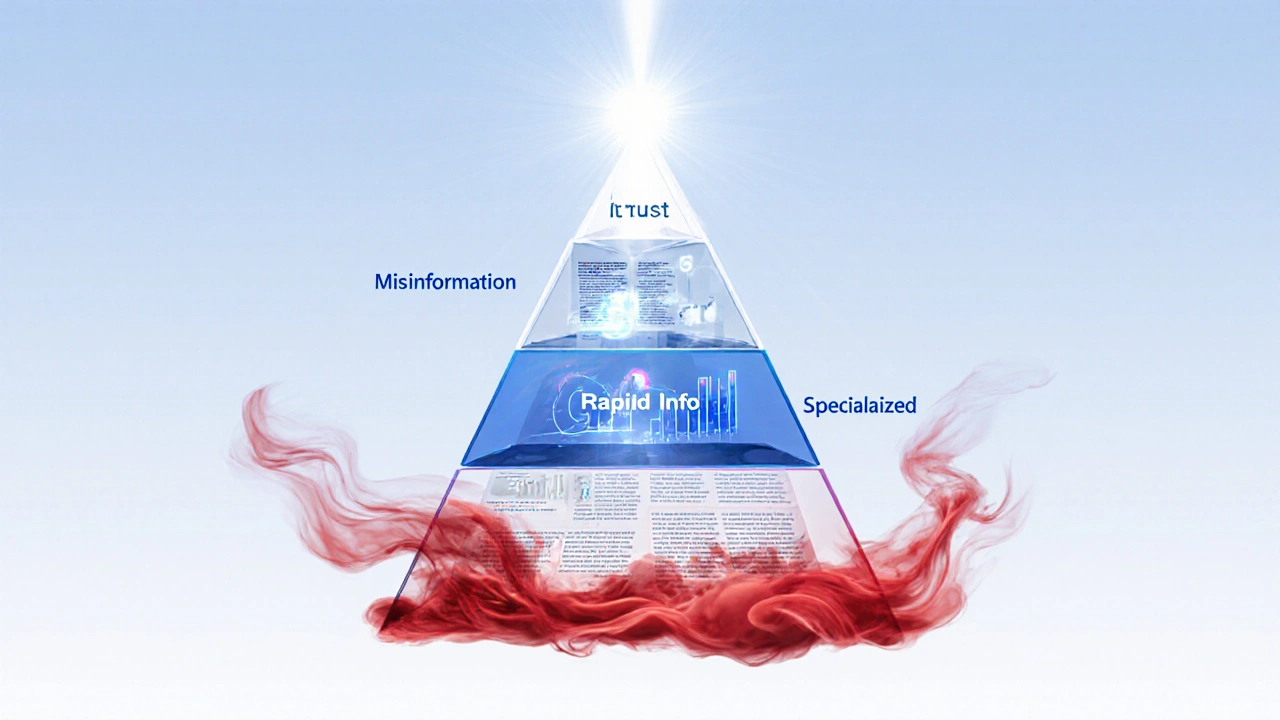 Pyramid showing layers of Telegram news audiences from misinformation to trust