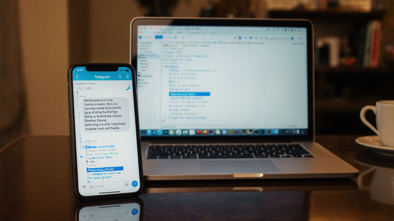 Smartphone and laptop screens showing different rendering of the same Telegram formatted message.