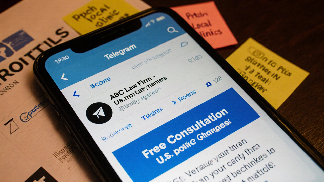 Smartphone screen with a Telegram sponsored post showing 9,100 views and 198 replies.