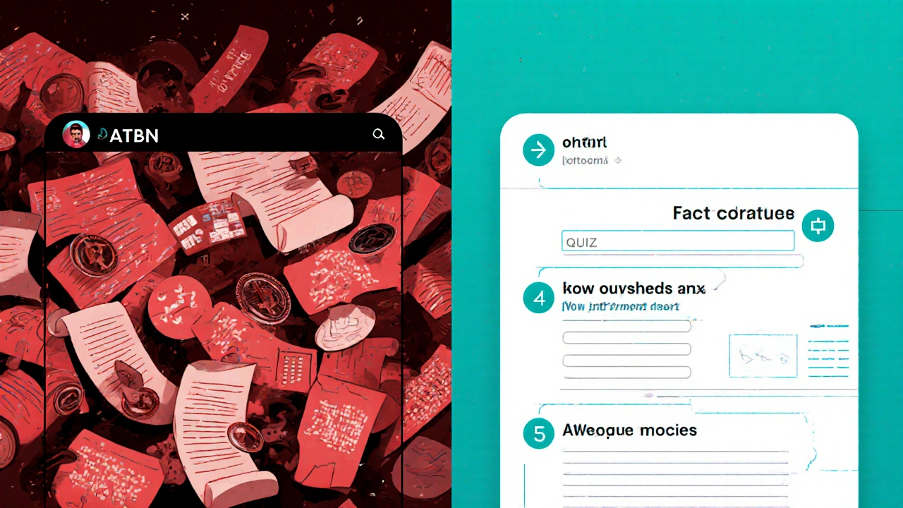 Split-screen contrast: chaotic spam on one side, organized bot guidance on the other.