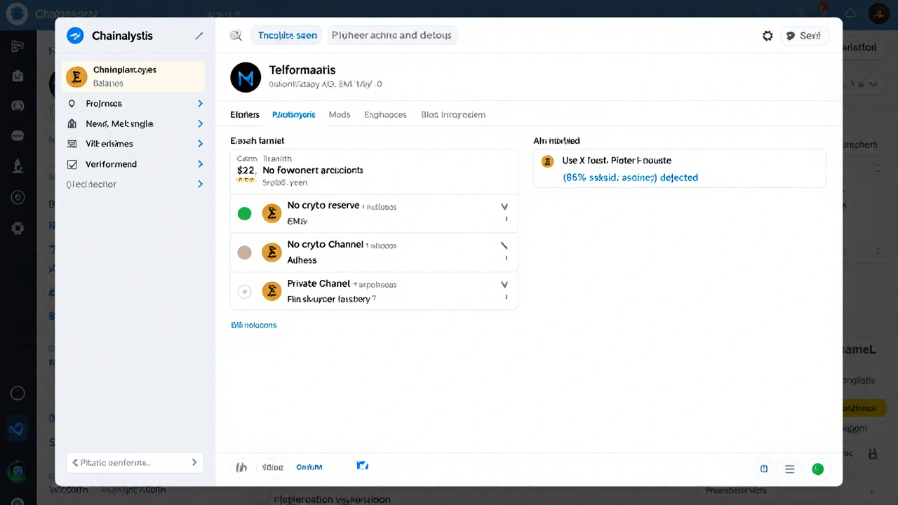 Telegram channel dashboard with live reserve verification, privacy settings enabled, and AI skepticism alert.