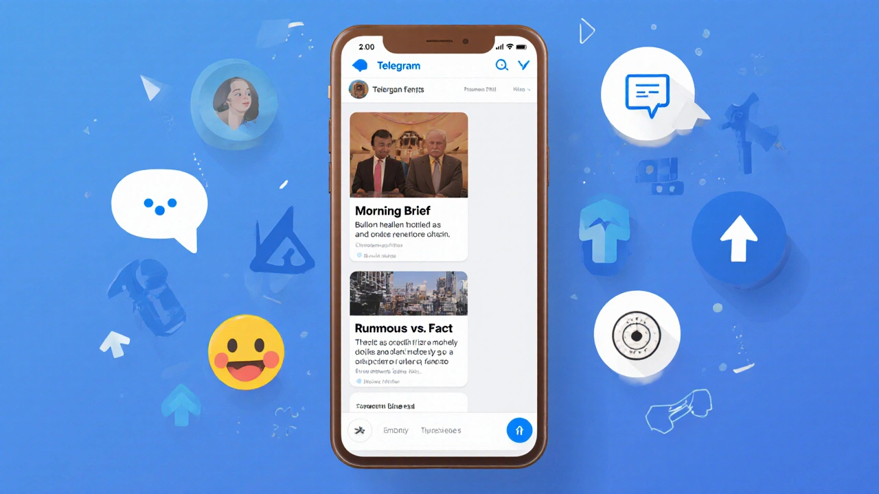 Telegram chat screen showing three structured news segments with bold headers and emojis.