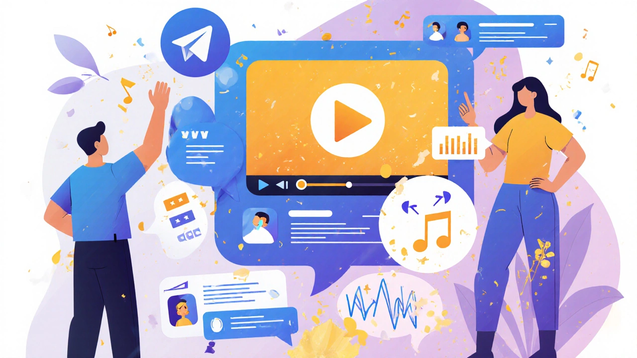 Telegram chat with videos, polls, and comments sparking engagement