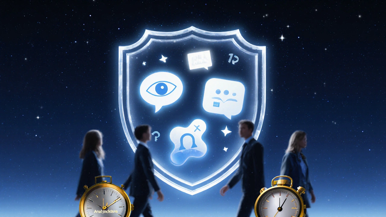 Transparent shield protecting privacy-focused analytics icons, while intrusive tracking devices fade into darkness.