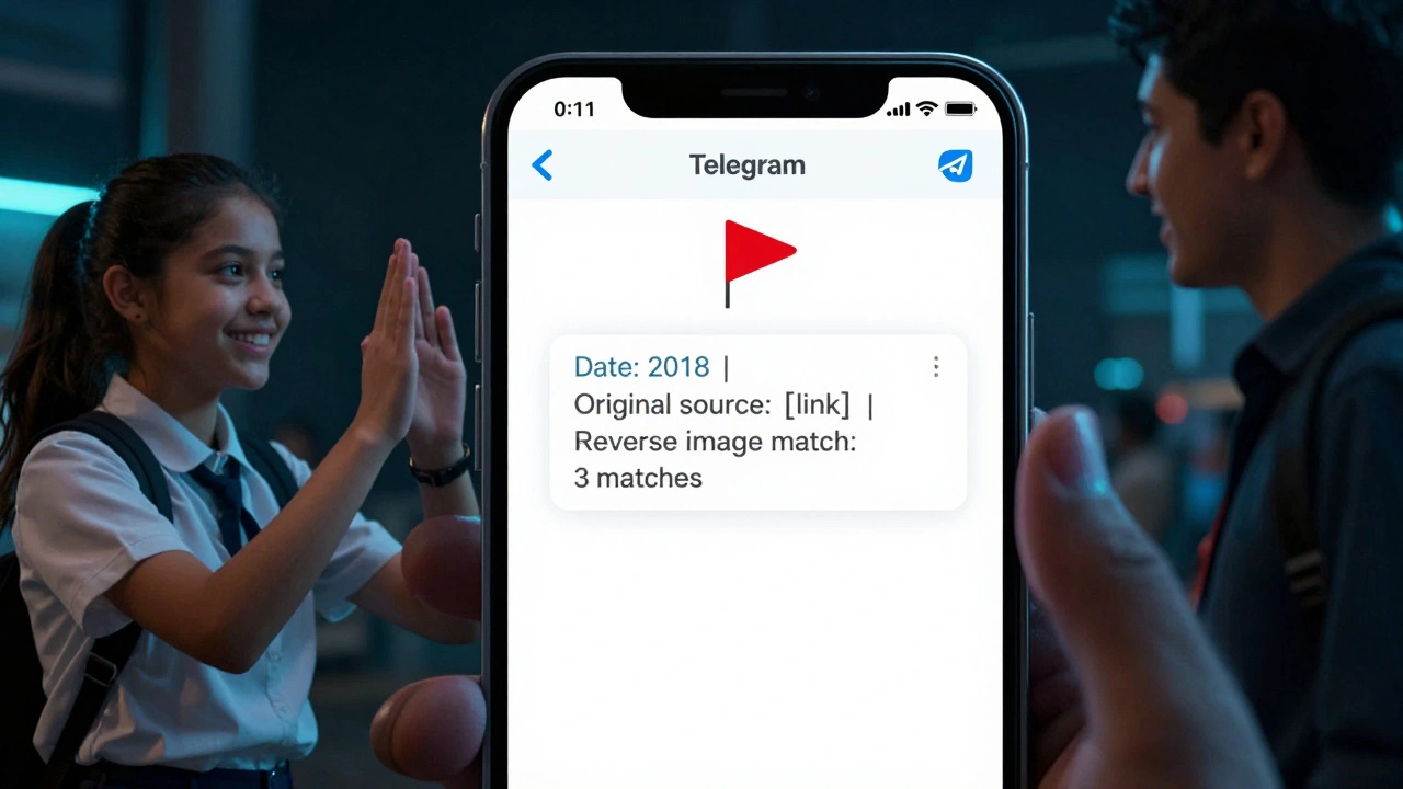 A Telegram bot in Mexico replies to a forwarded message with verification details and a source link.