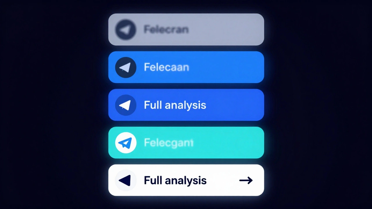 A vertical Twitter thread ending in a Telegram link, stylized with neon tech lighting.