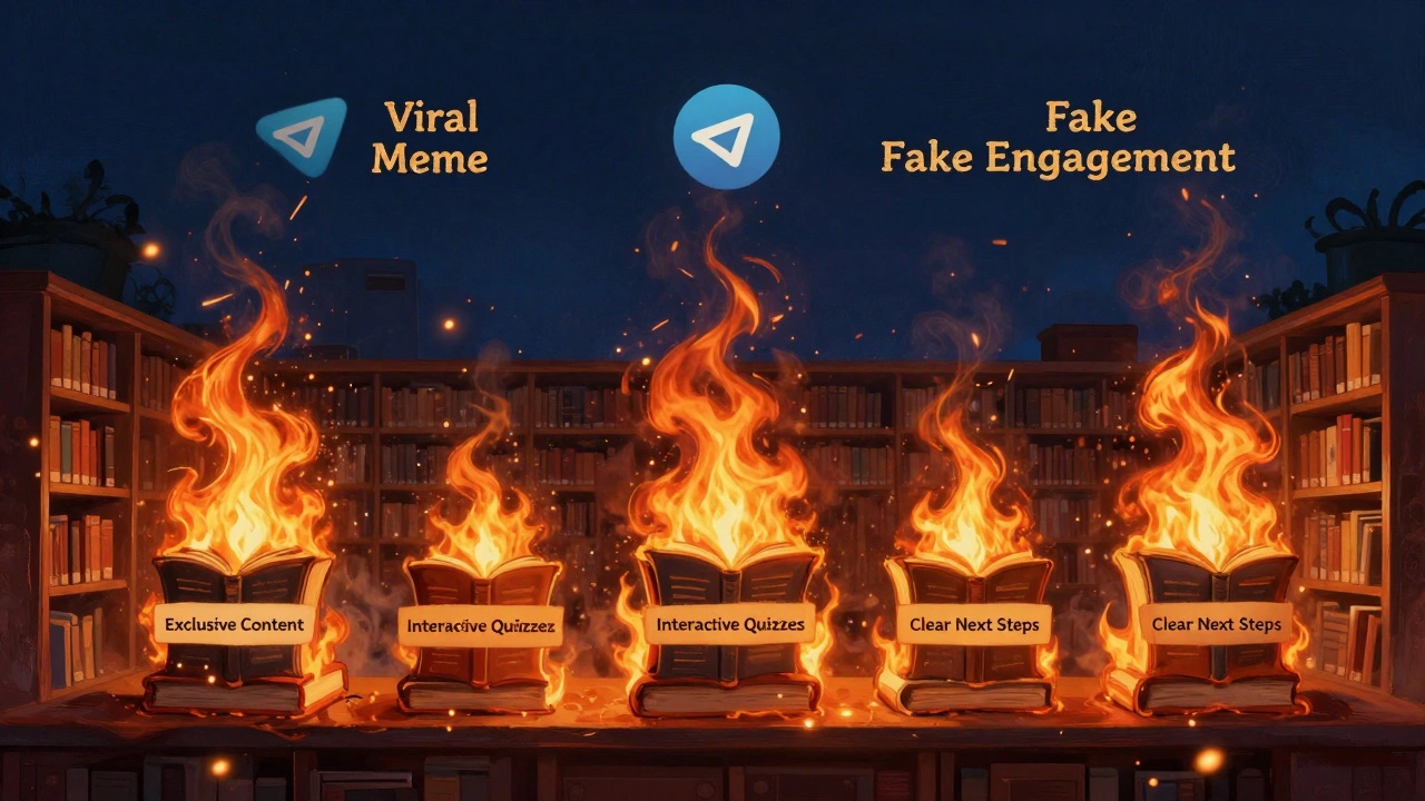 Abstract fire in a library symbolizing loyal subscribers fueled by value, not noise