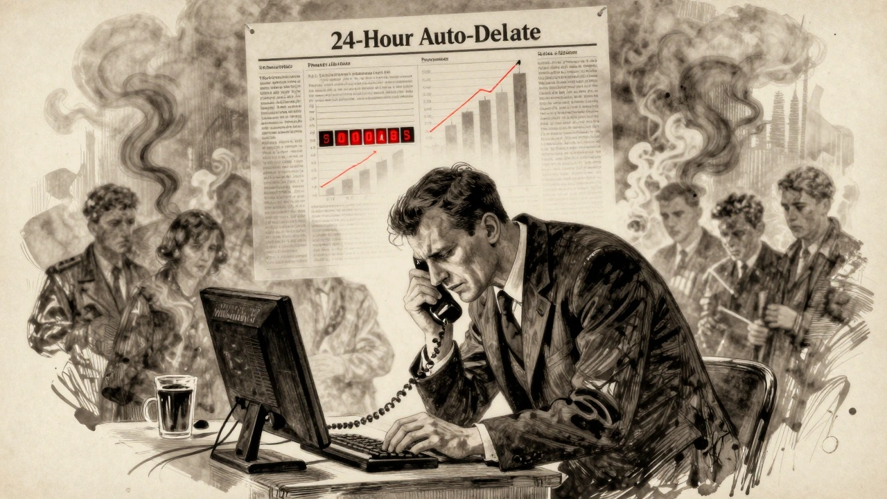 Belarus protest administrator deleting Telegram message at night, ghostly past posts fading, 24-hour timer visible.