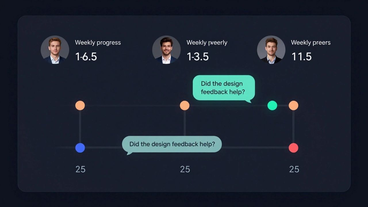 Digital dashboard with team progress ratings and AI suggestions in a dark interface.