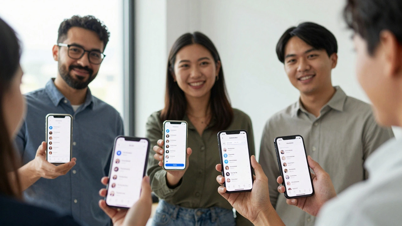 Professionals using Junction Bot on their phones, watching curated news flow into organized folders.