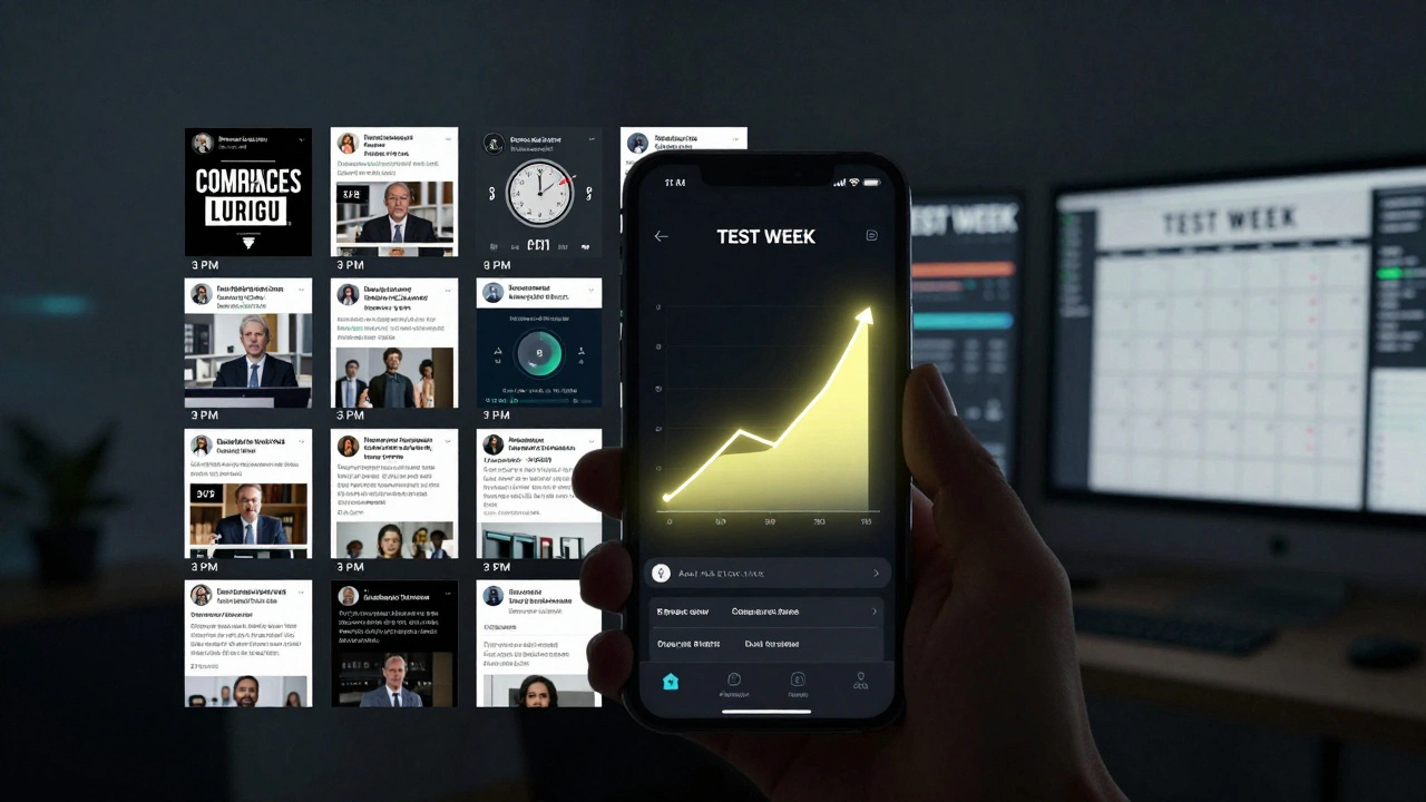 Smartphone screen with competing news posts fading except one at optimal morning time.