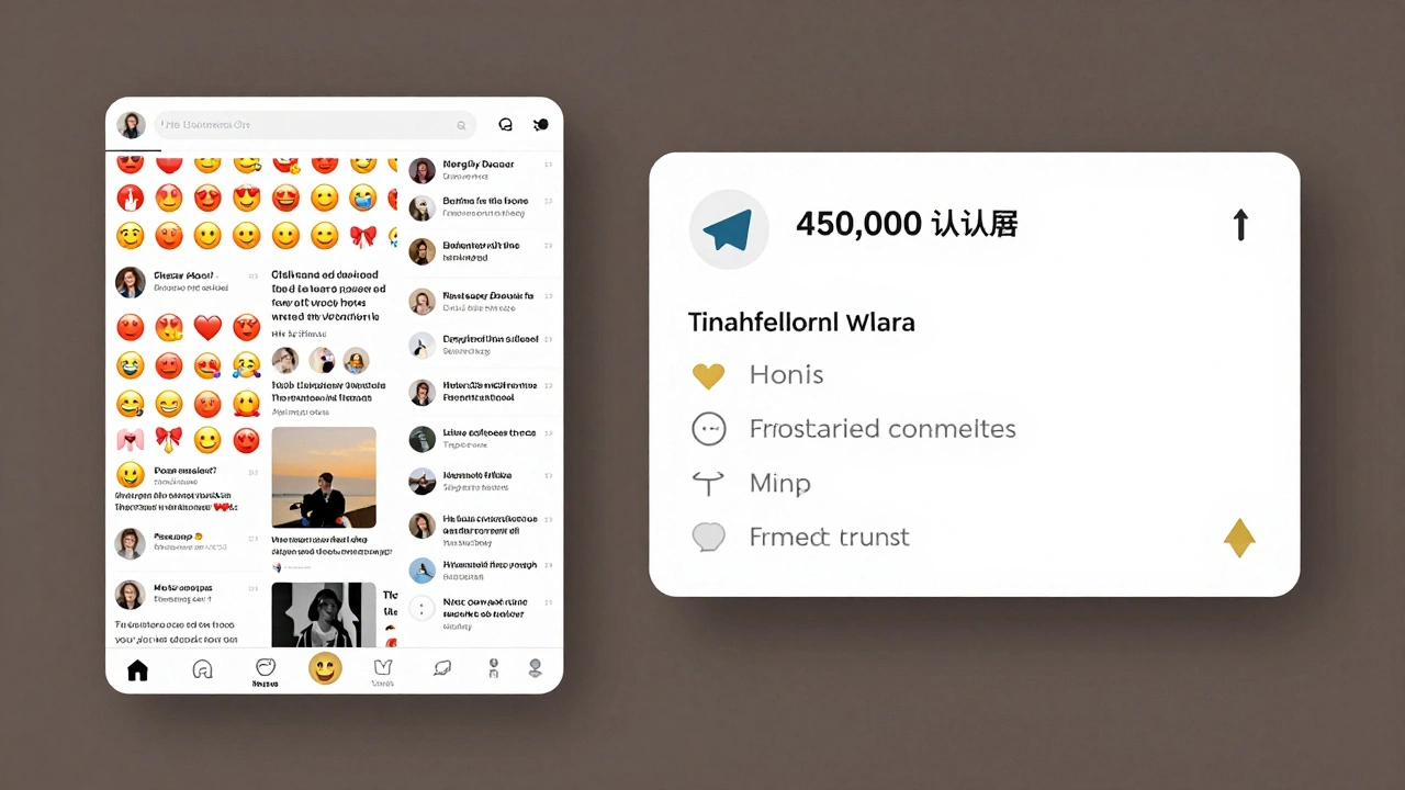 Split-screen contrast: chaotic social media feed vs. clean Telegram channel with voice note and subscriber count.