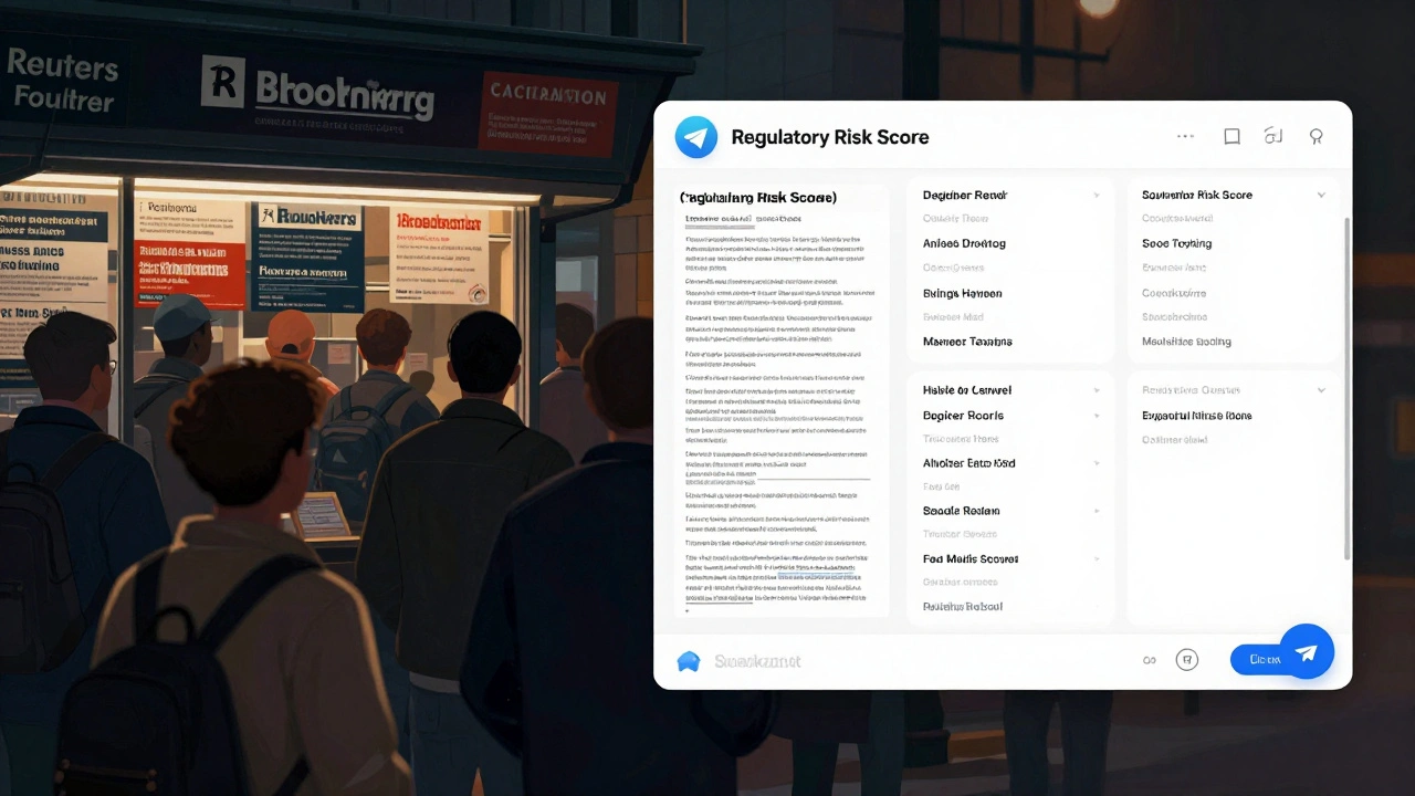 Split screen: generic news headlines vs. a private Telegram dashboard with real-time proprietary data.