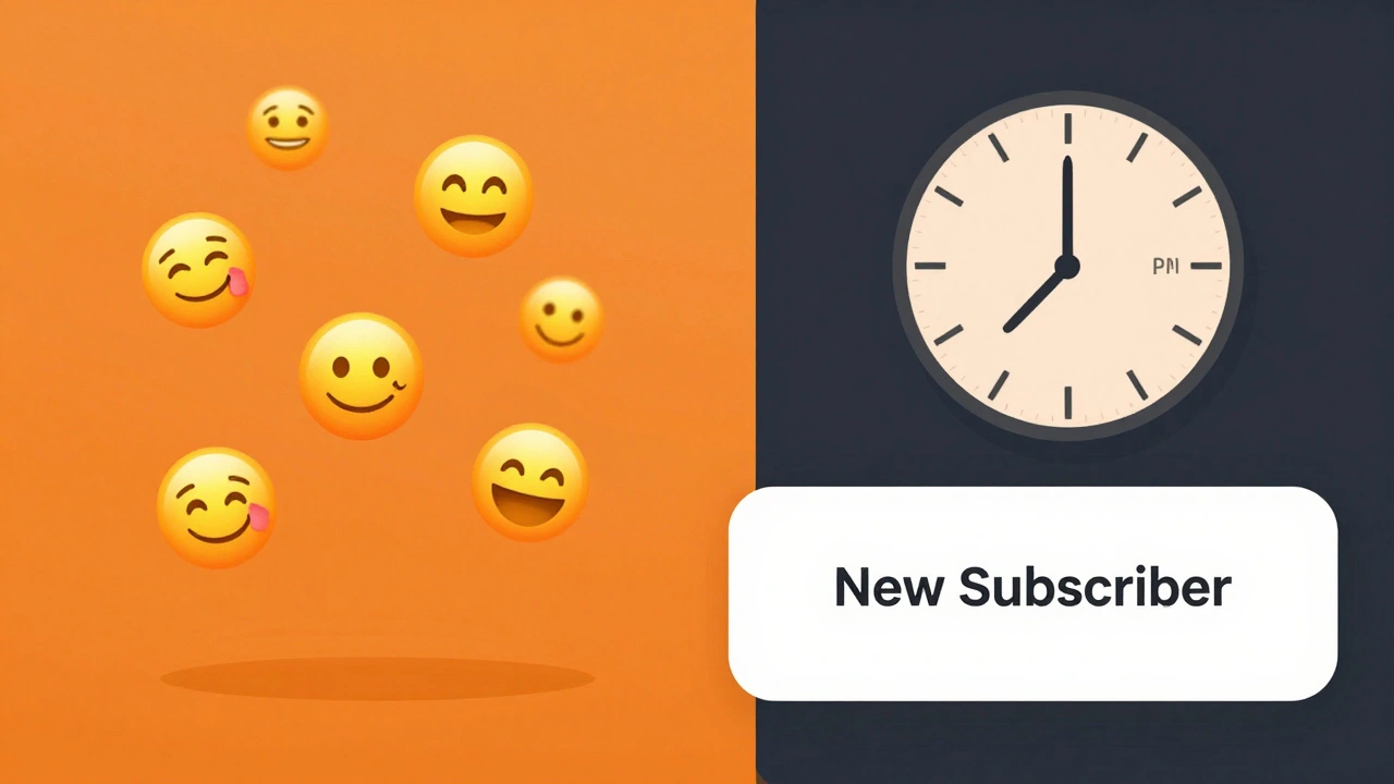 Split-screen of live Telegram stream with emoji reactions and clock showing 8 PM.