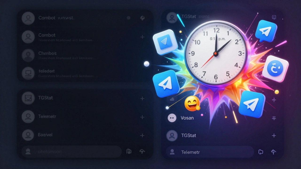 Split-screen showing low vs high engagement on a Telegram post, timed to peak audience activity.