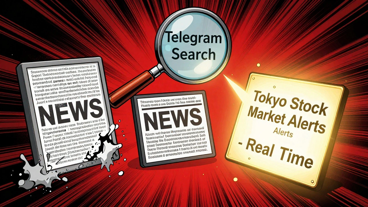 Superhero using magnifying glass to reveal one well-optimized Telegram channel glowing while others crumble in comic book style.