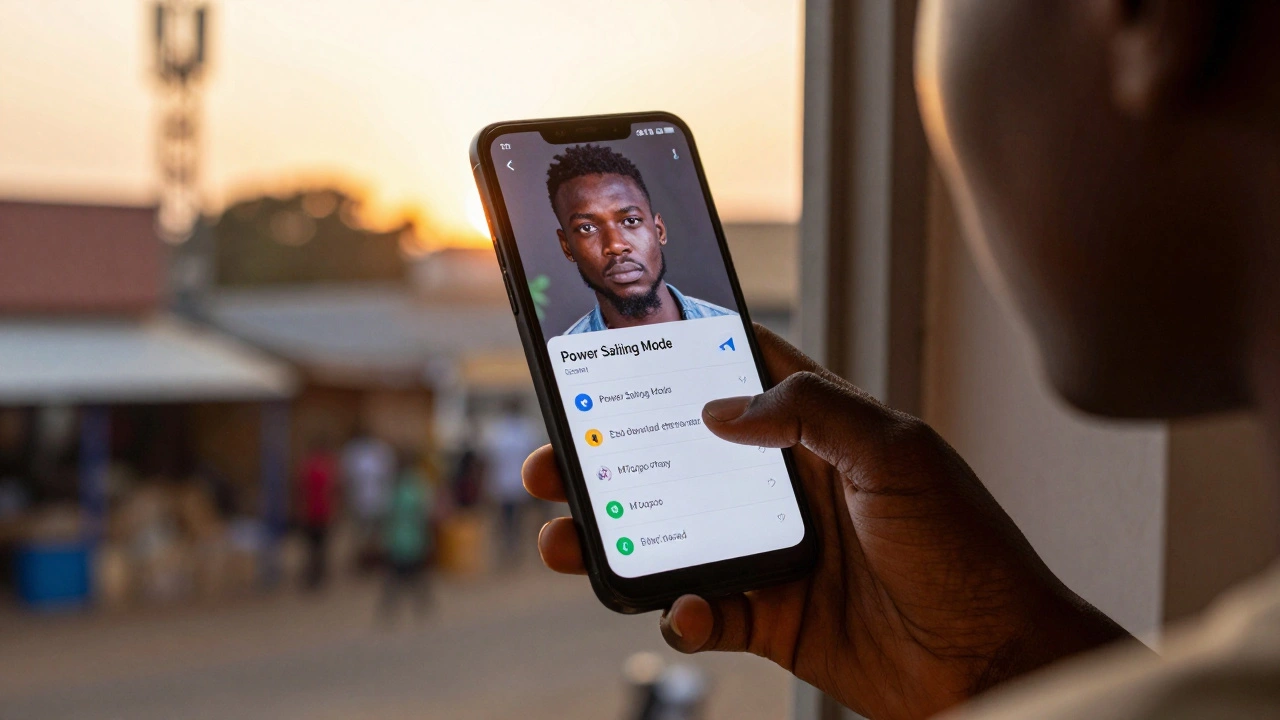 User optimizing Telegram settings on a low-end phone with Power Saving Mode and proxy enabled.