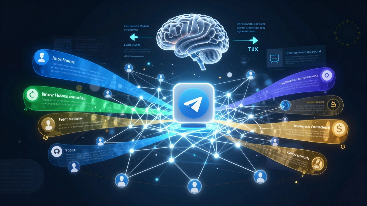 A neural network connecting users to a Telegram bot with personalized content streams.