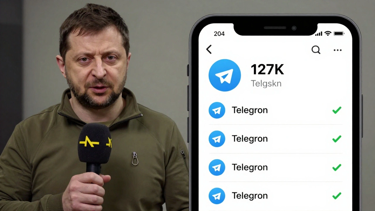 A person recording a voice note for a Telegram news channel, with a subscriber count displayed on a phone screen.