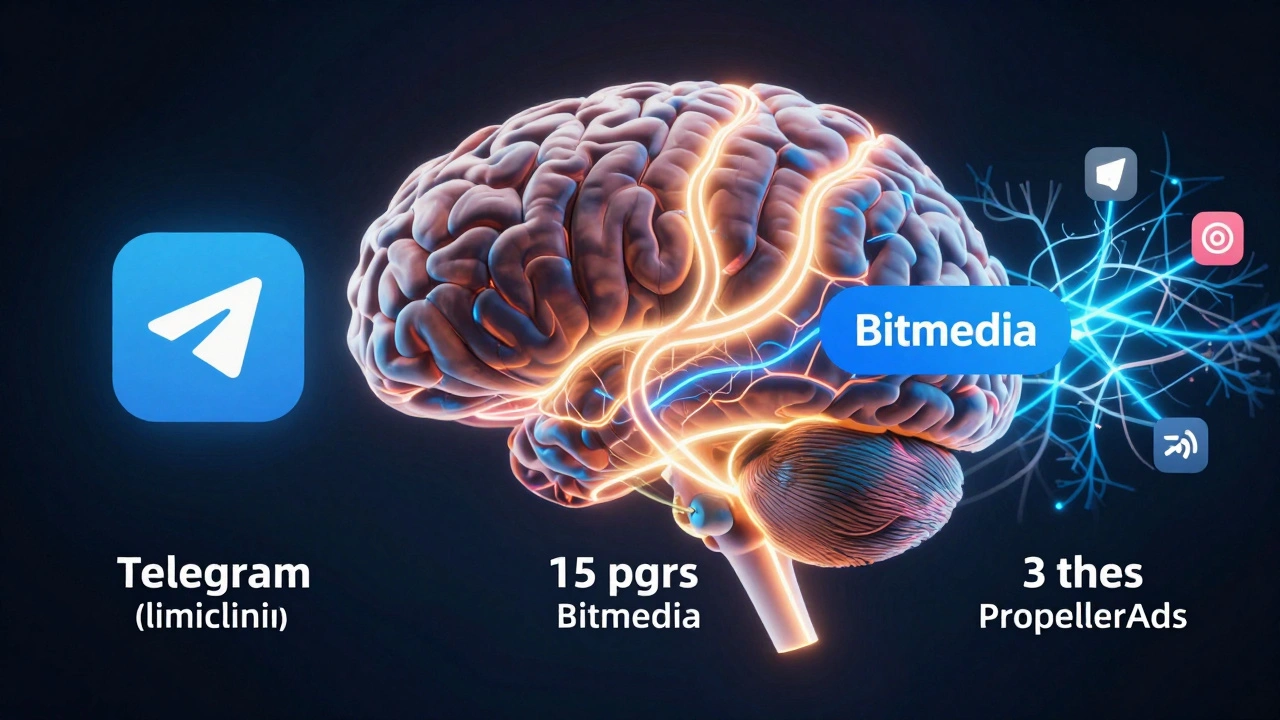 Abstract brain illustration showing how different ad frequency limits affect user attention through glowing neural pathways.