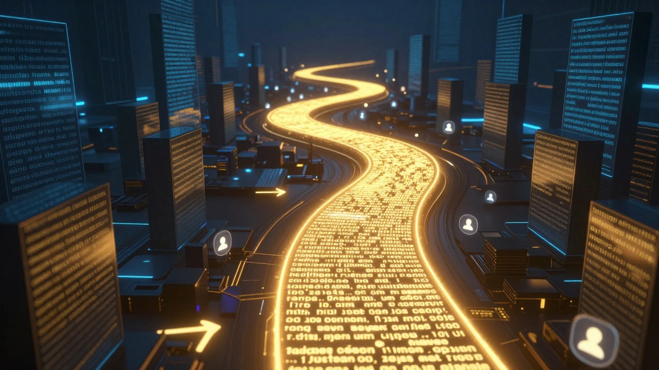 An abstract digital path showing optimal post length glowing brightest under Telegram's 2026 algorithm.