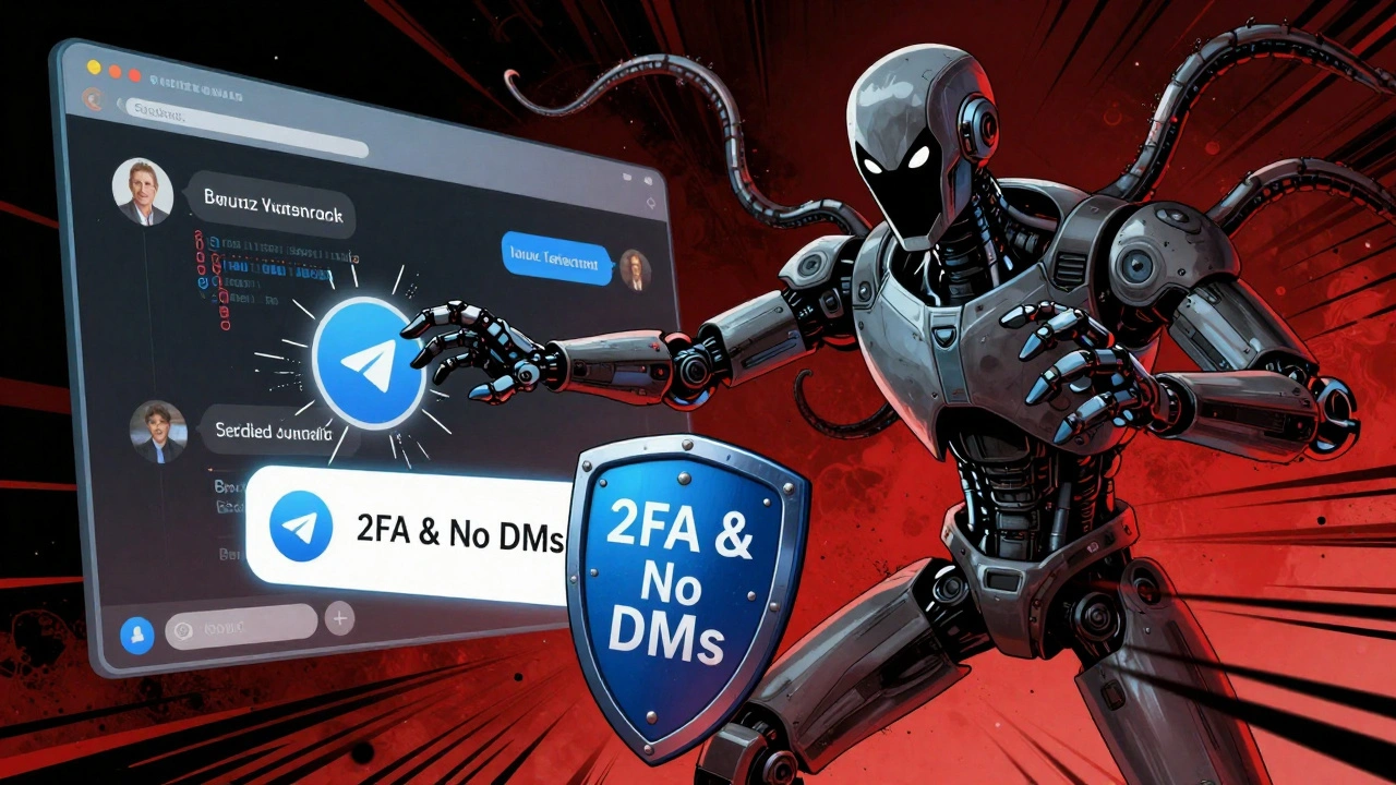 Comic-style malicious bot with code tentacles attacking a subscriber while journalist blocks it with a security shield.