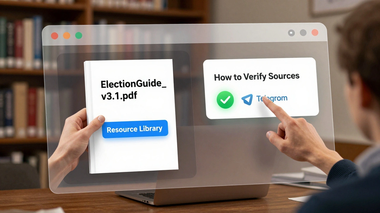 Digital resource library being curated by a hand, with verified channel badge and labeled documents.