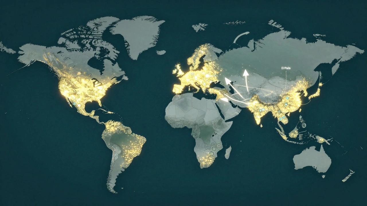 Global map showing newsrooms using Telegram tips, with data flows to major outlets.