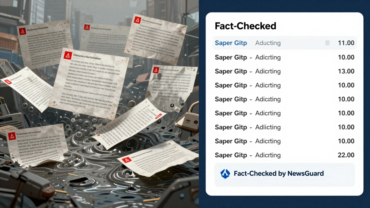 Split-screen contrast between chaotic fake news and organized, fact-checked journalism on Telegram.