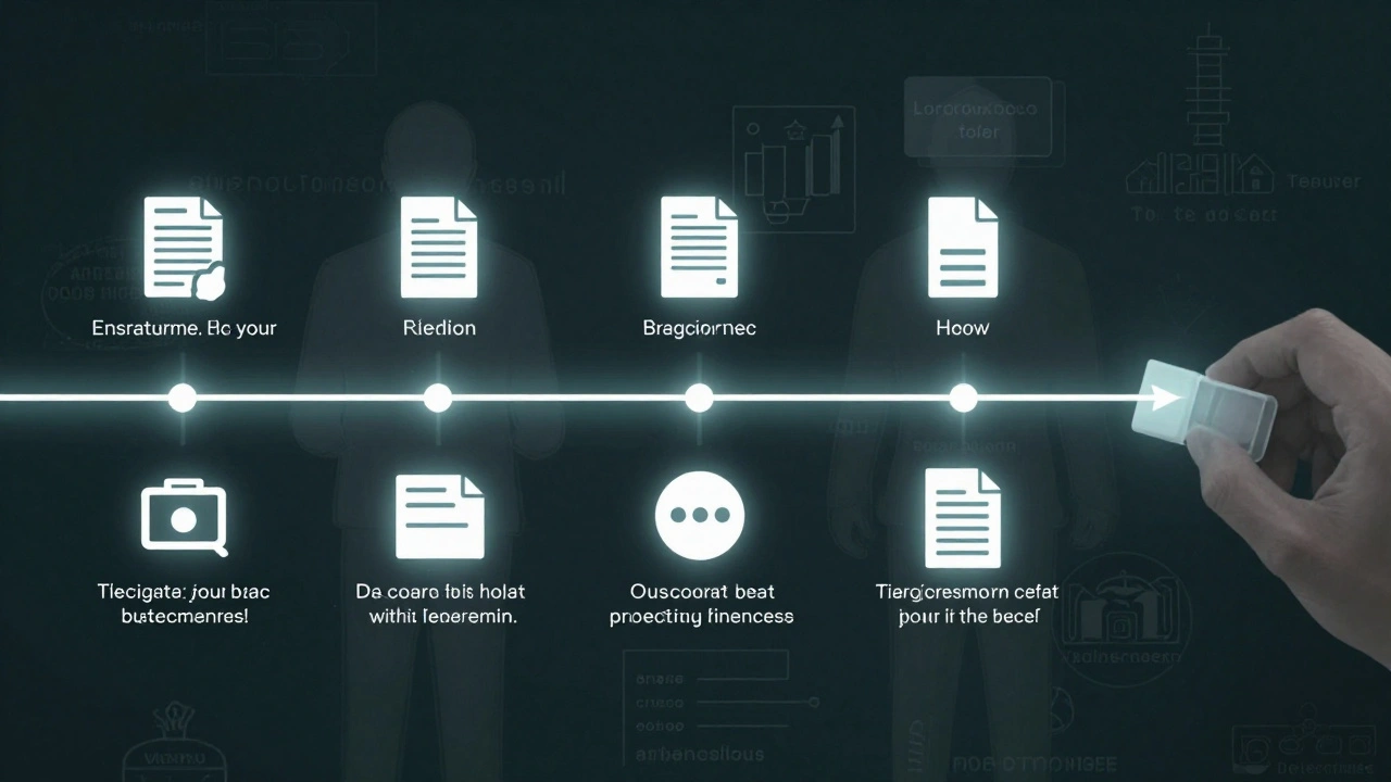 A floating digital timeline of investigative posts being cleared of hidden threats, with glowing icons and erased shadows.