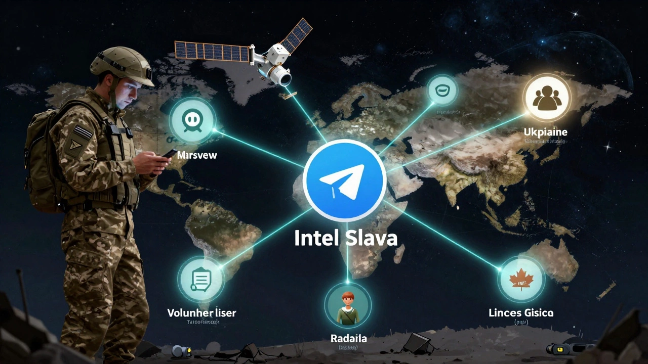 A network of global contributors linked by glowing lines to a central Telegram channel, symbolizing decentralized truth-sharing.