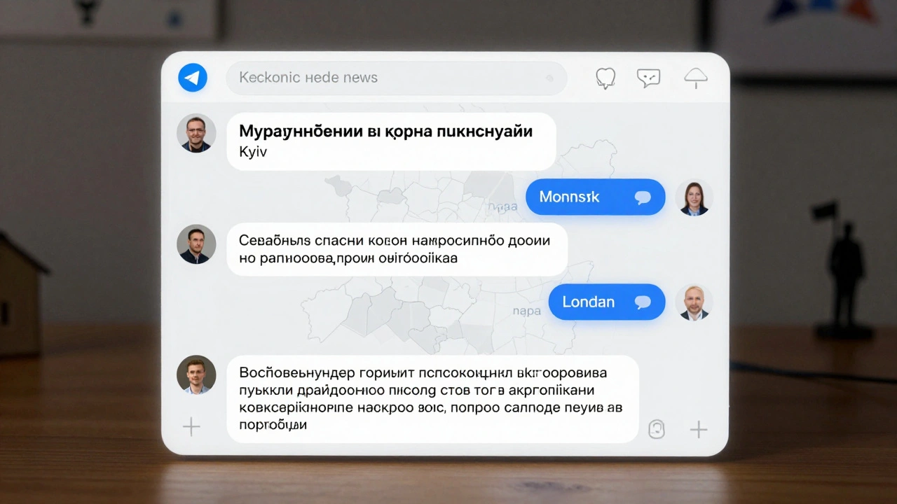 A Telegram news post with Ukrainian, Russian, and English translations, surrounded by user comments from multiple countries.
