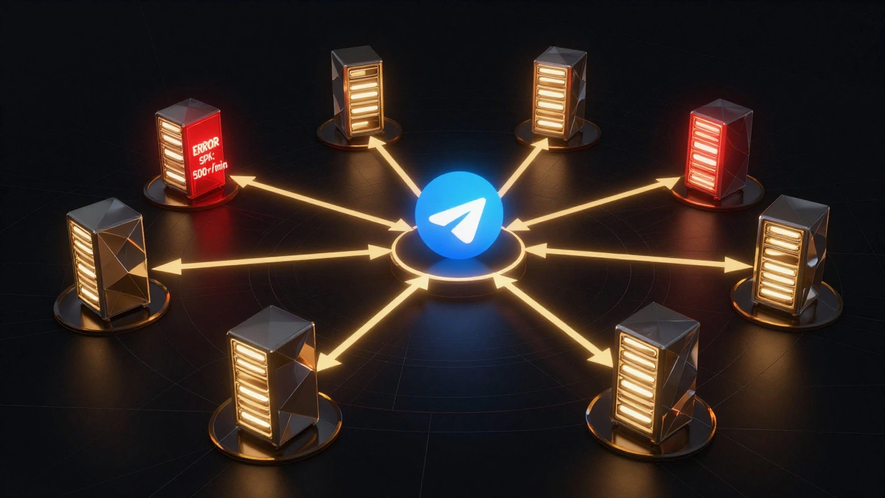 Abstract network of glowing nodes connected by golden light arrows, one flashing red with error message.