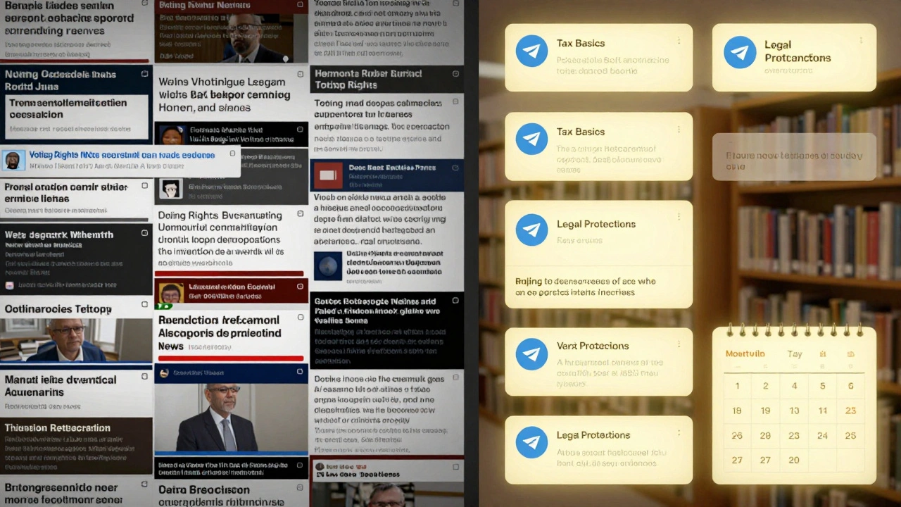 Contrasting images: chaotic breaking news on one side, organized evergreen guides glowing on the other, symbolizing lasting value.