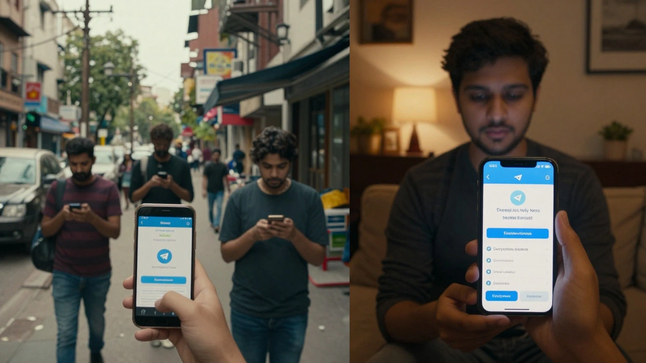 Contrasting mobile news consumption: fast scrolling in Delhi vs. bot-assisted reading in New York.
