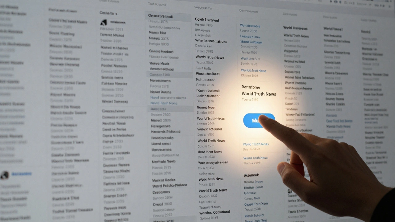 Digital Telegram interface with curated news channels flowing like rivers, hand about to mute a suspicious spam channel.