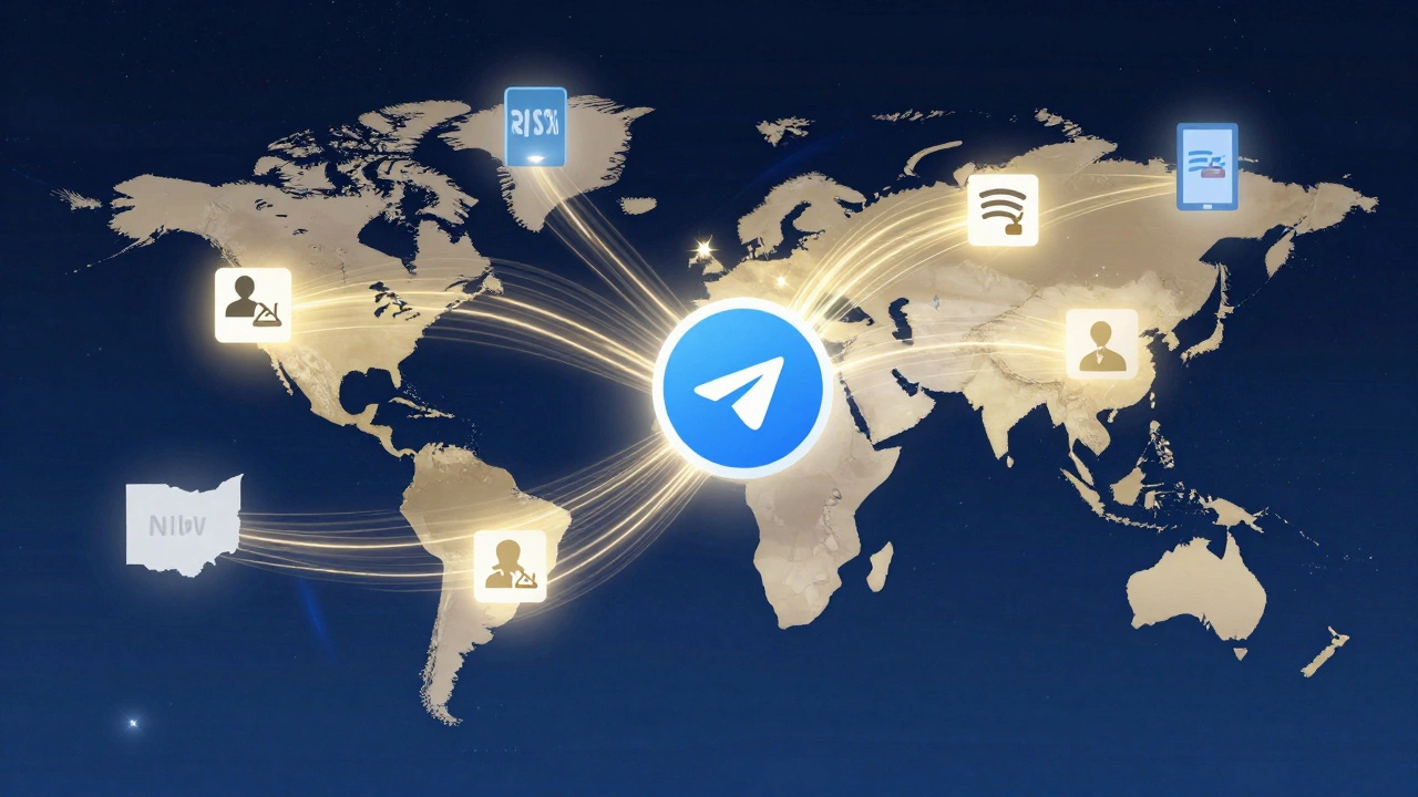 Global data streams feeding into a Telegram bot that sends personalized news alerts to users across three continents.